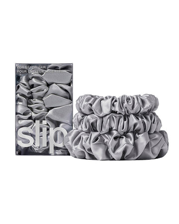 slip pure silk back to basics assorted scrunchies - silver