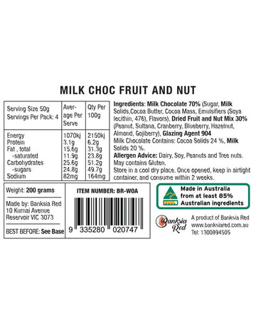 Banksia Red 'wrens of Australia' Milk Chocolate Fruit &amp; Nut Mix 200g