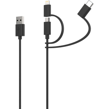 Cygnett Charge & Connect 3-in-1 Cable 1.2m (Black)
