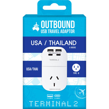 Terminal 2 Outbound Travel Adaptor with 4 USB Ports for America, Canada & More