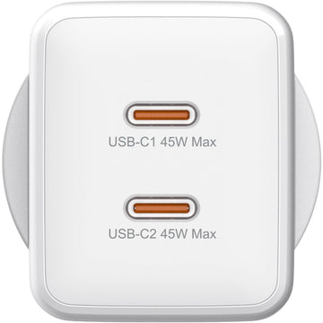 Monster 45W GaN Dual USB-C Port Wall Charger (White)