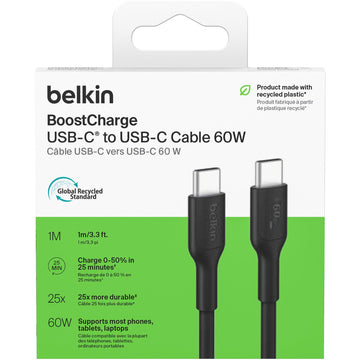 Belkin BoostCharge USB-C 60W 2.0 PCR Cable 1m (Black)