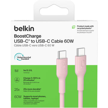 Belkin BoostCharge USB-C 60W 2.0 PCR Cable 1m (Pink)