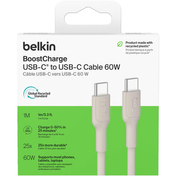 Belkin BoostCharge USB-C 60W 2.0 PCR Cable 1m (Sand)