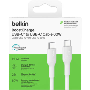 Belkin BoostCharge USB-C 60W 2.0 PCR Cable 15cm (White)