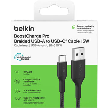 Belkin BoostCharge Pro USB-A to USB-C 2.0 Braided Cable 1m (Black)