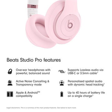 Beats Studio Pro ANC Over-Ear Wireless Headphones (Soft Pink)